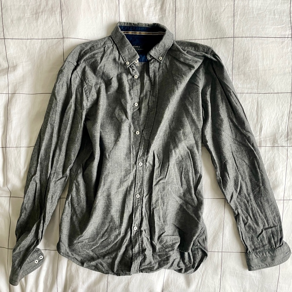 Zara Man Dark Grey Button Up Shirt Size M - Picture 2 of 4